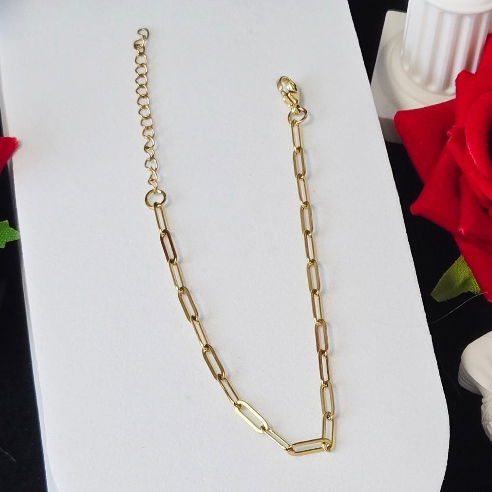 Gold Paperclip Chain Bracelet 3mm Adjustable Stainless Steel Minimalist Stack